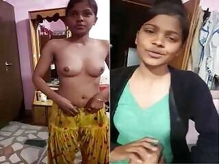 Shy Indian Girl Desi gets naked and shows her naked body to her lover for money